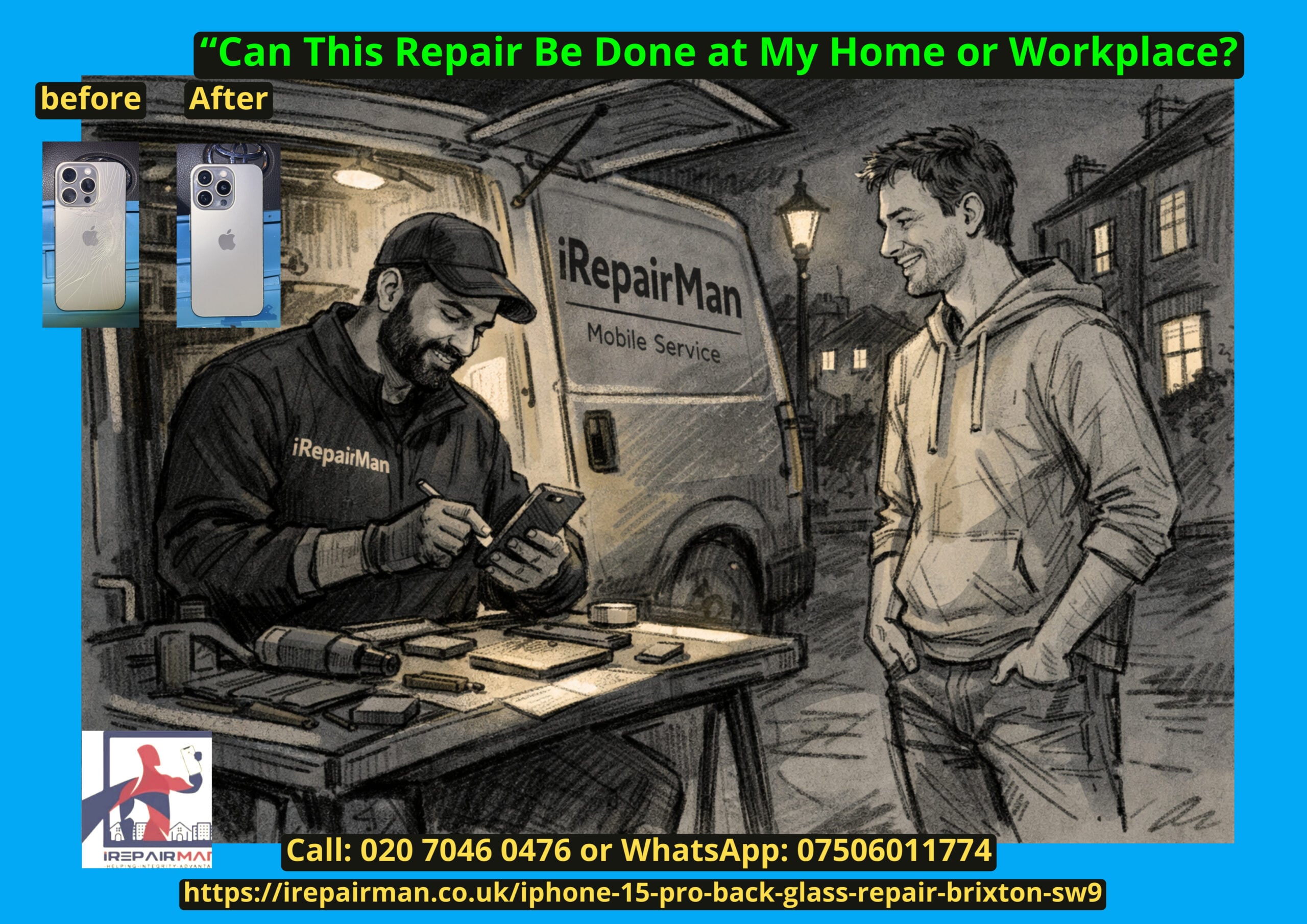 iPhone 15 Pro back glass repair carried out at home in Brixton SW9