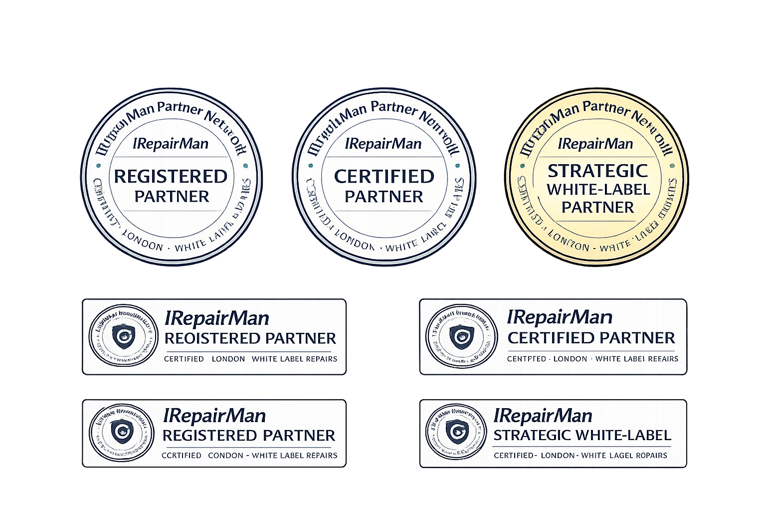 iRepairMan Partner Network badges for Registered, Certified and Strategic partners