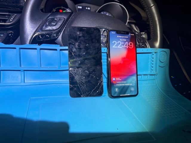 iPhone screen before and after emergency night repair at hospital