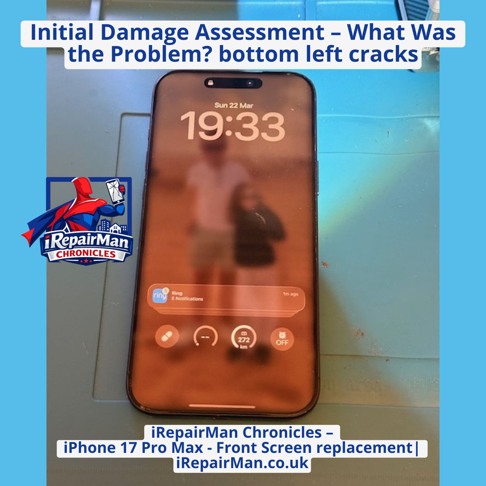 Cracked iPhone 17 Pro Max before repair at home visit in Battersea SW11
