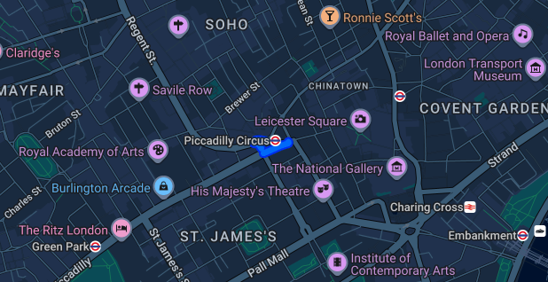 Map of Piccadilly Circus W1J W1F showing iRepairMan iPhone and iPad repair coverage area
