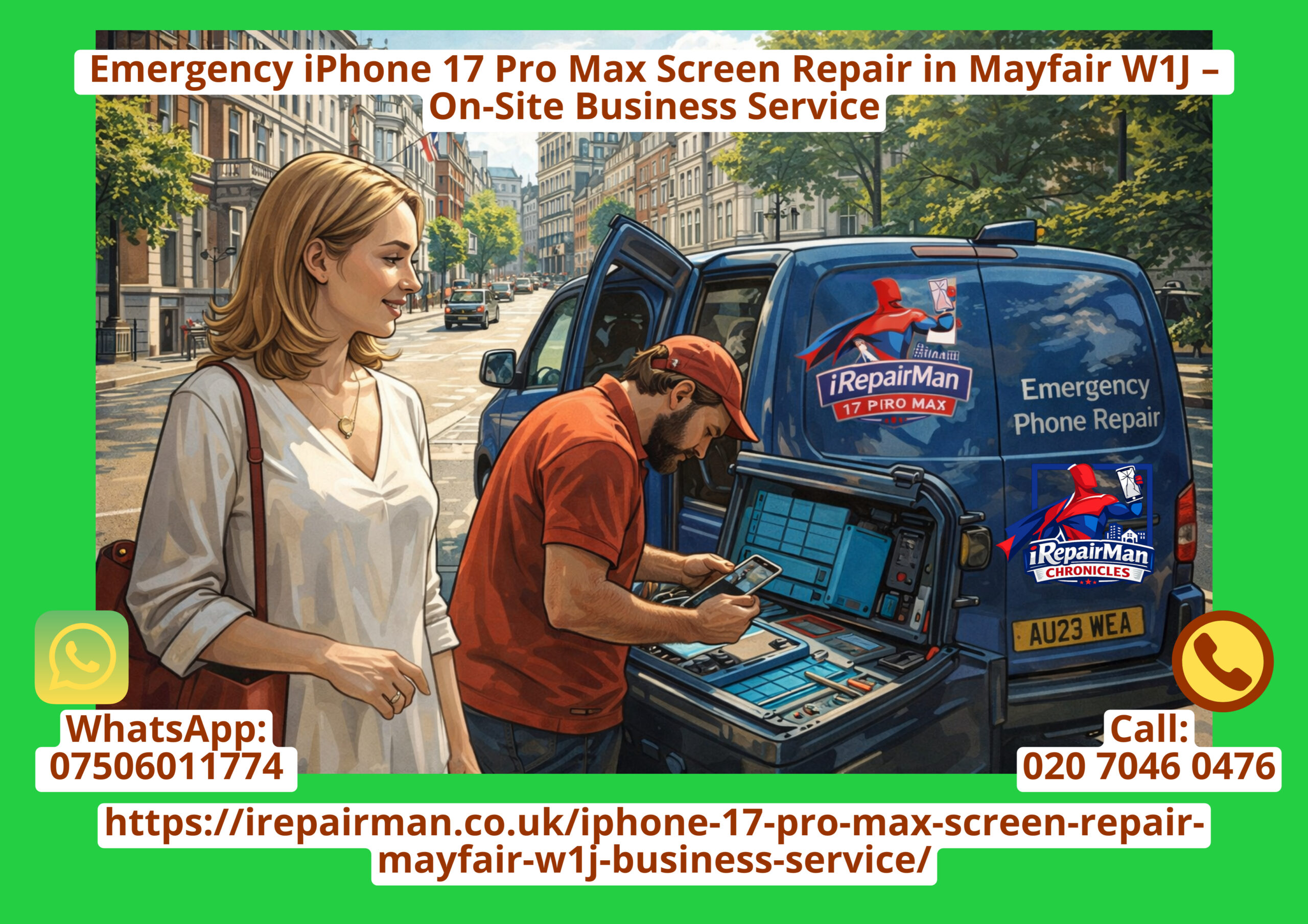 Emergency iPhone 17 Pro Max screen repair in Mayfair W1J for business client