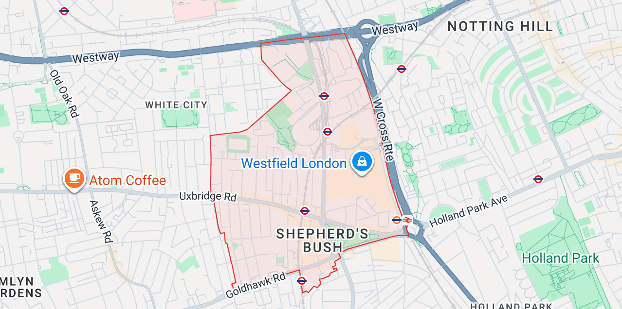 Street map of Shepherd’s Bush London W12 for iPhone and iPad screen repair coverage