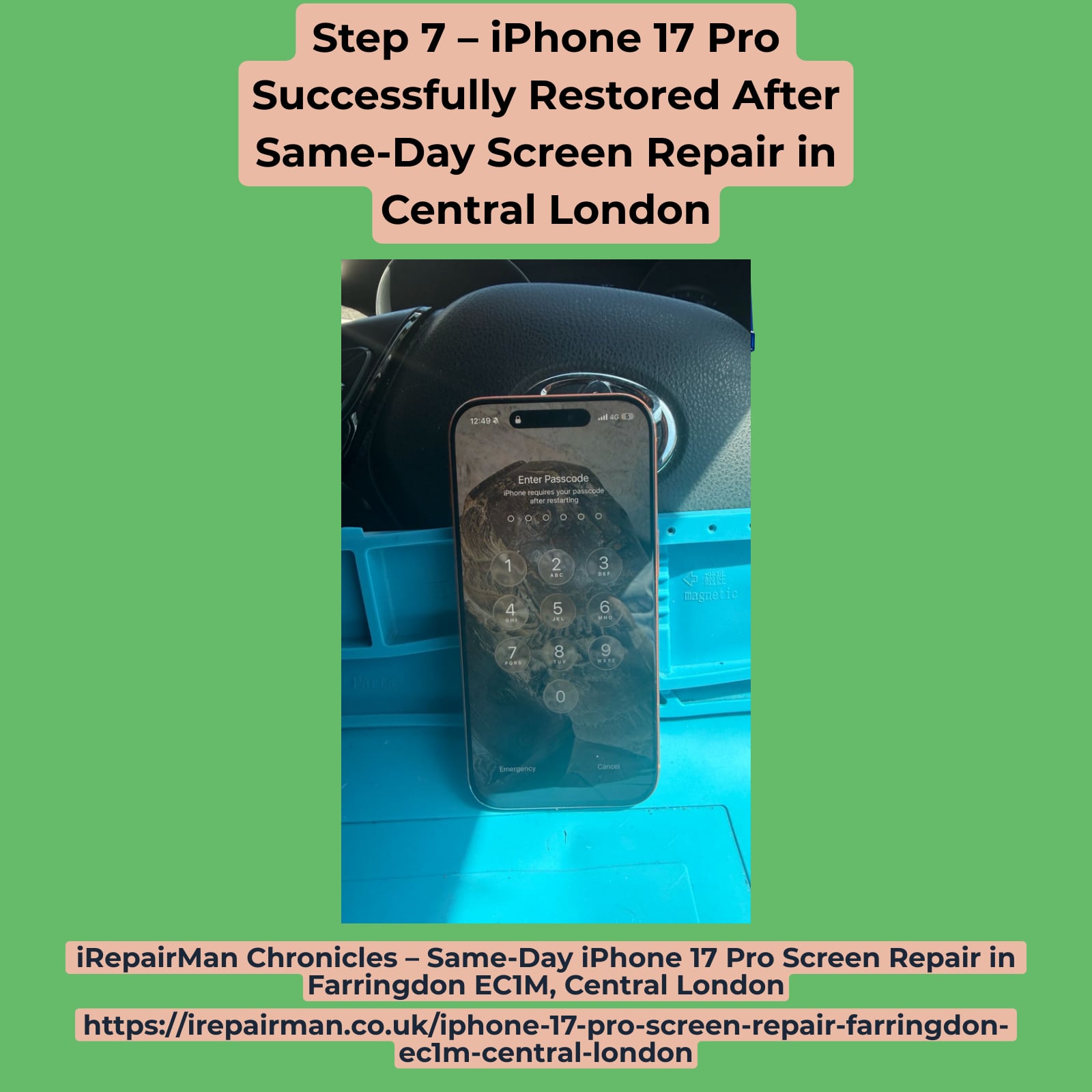 Step 7 fully restored iPhone 17 Pro after repair