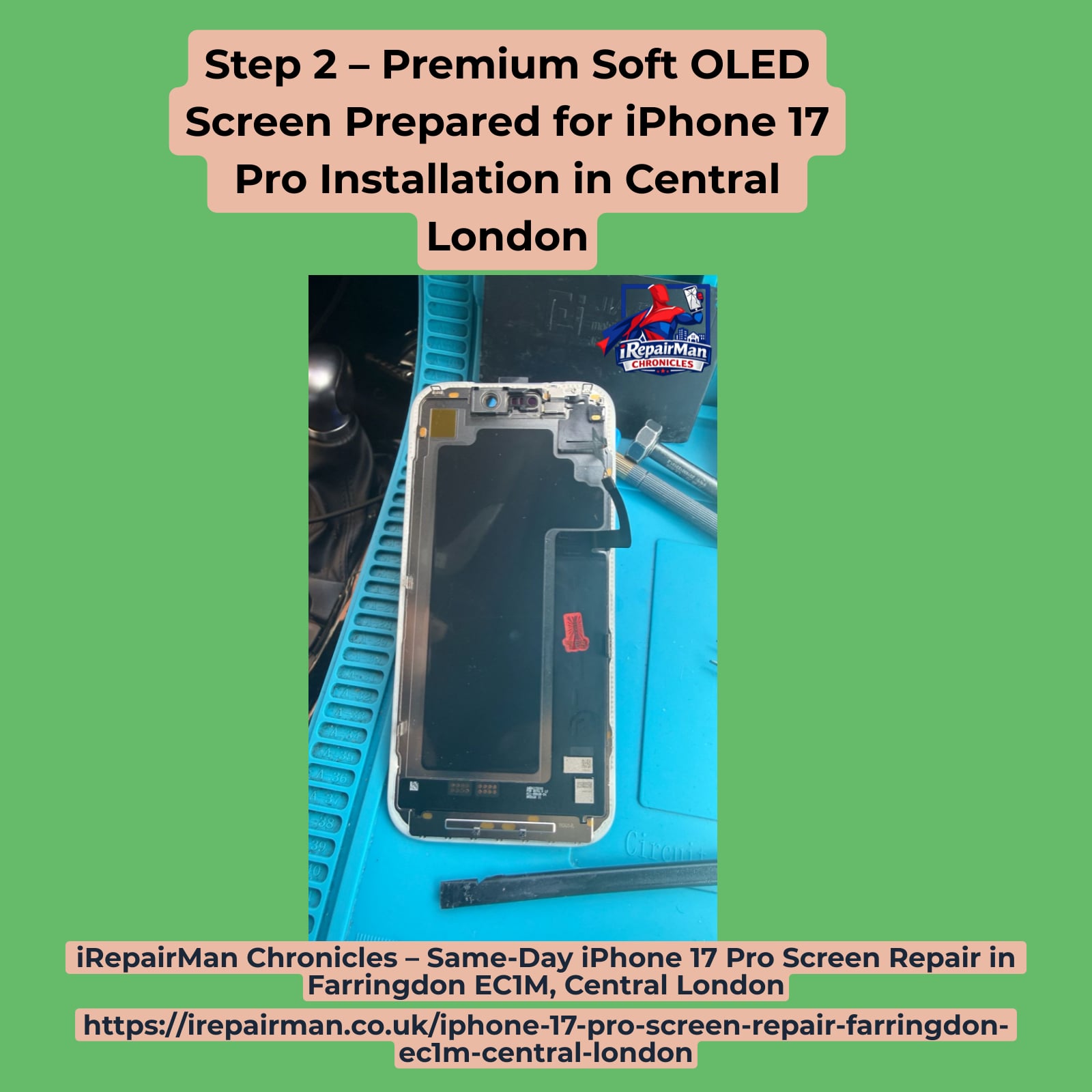 Step 2 Soft OLED display preparation during iPhone 17 Pro repair