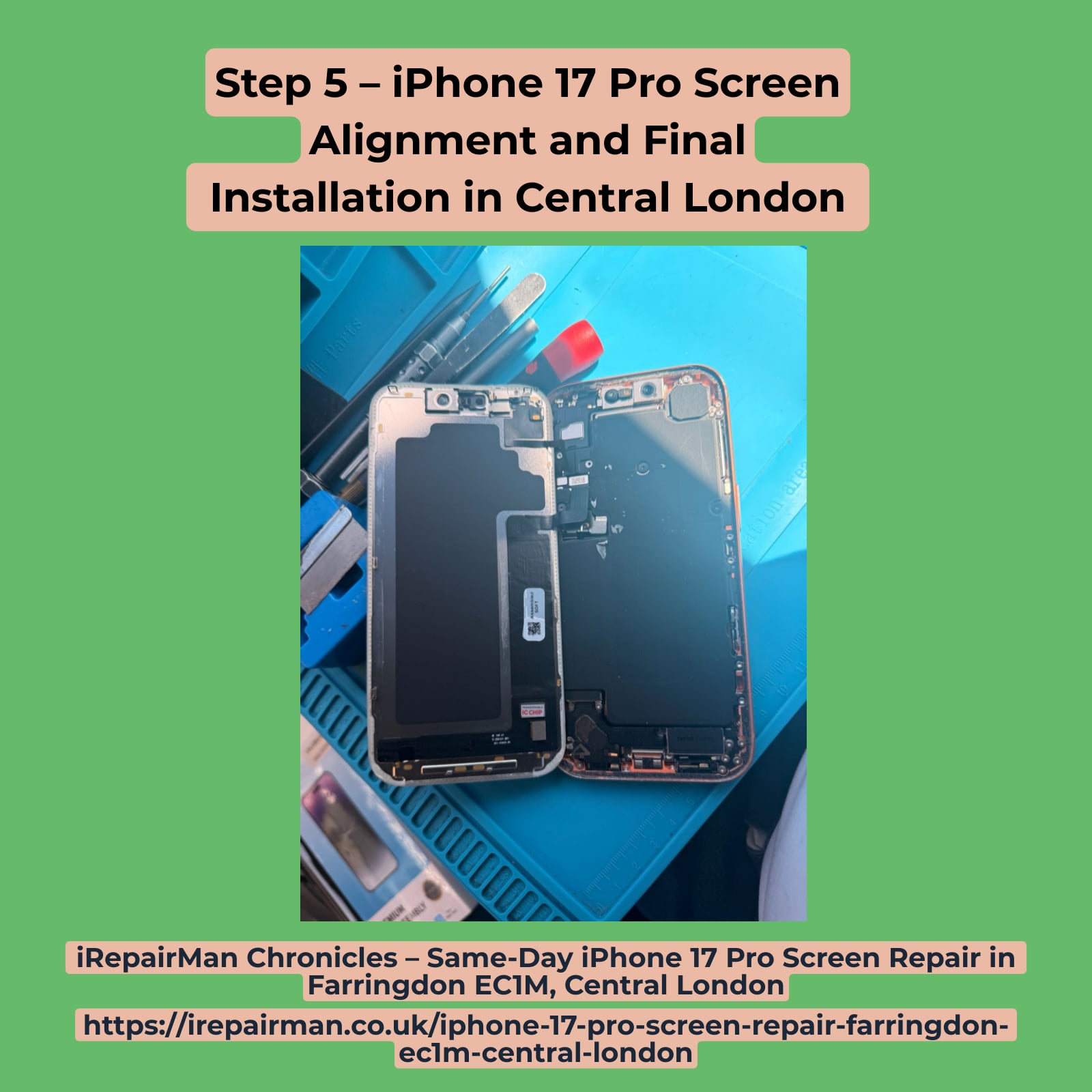 Step 5 iPhone 17 Pro screen alignment during repair