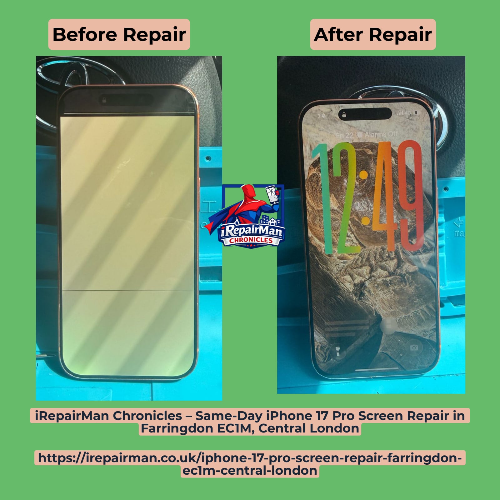 Customer booking same-day iPhone repair through live chat in Central London