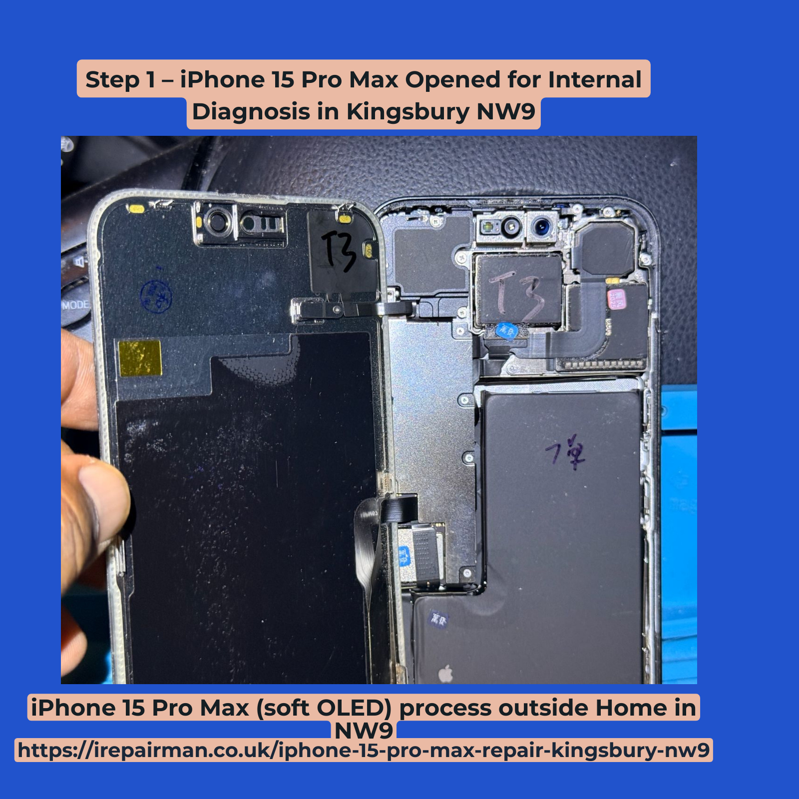 Step 1 internal diagnosis of iPhone 15 Pro Max