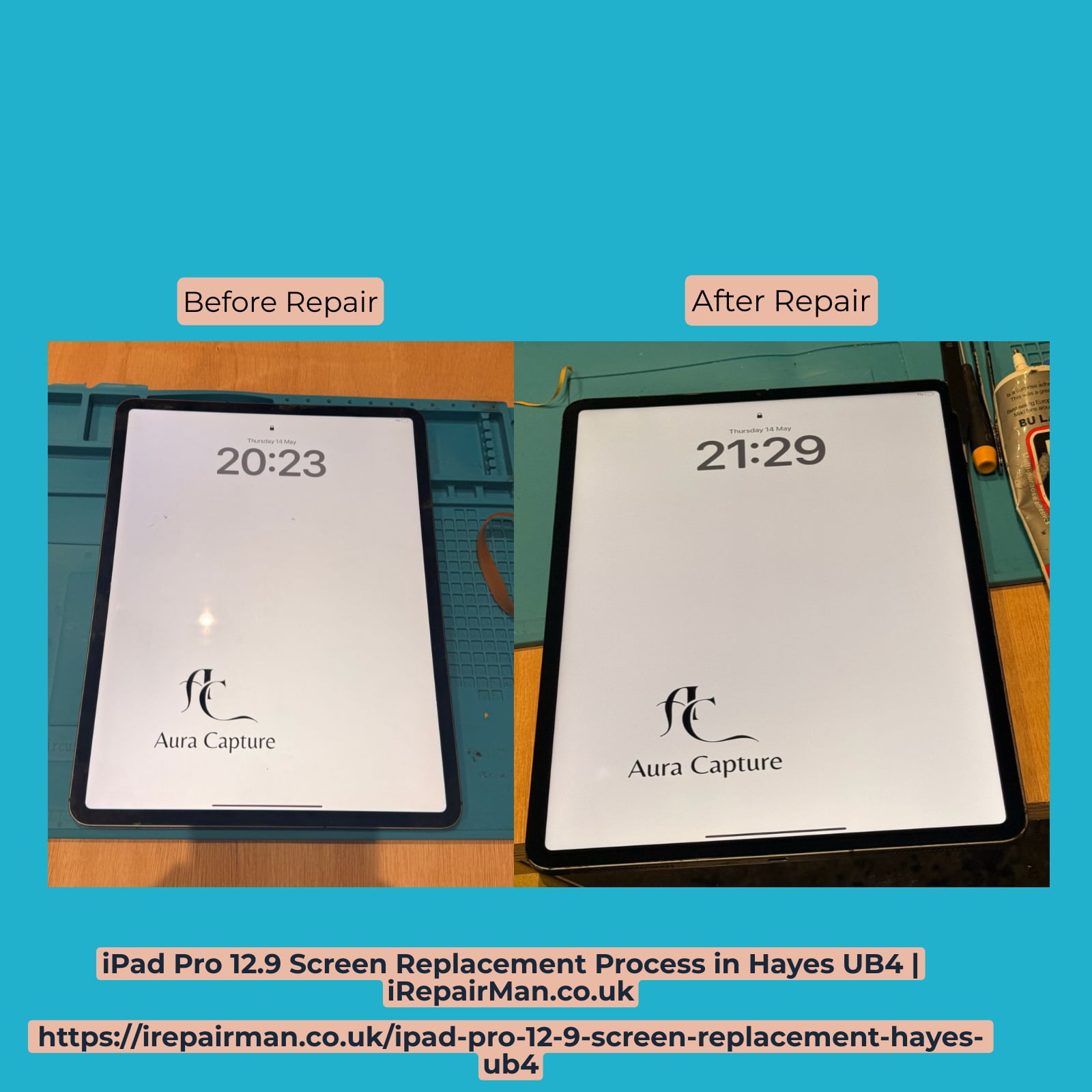 Before iPad Pro 12.9 screen replacement in Hayes UB4