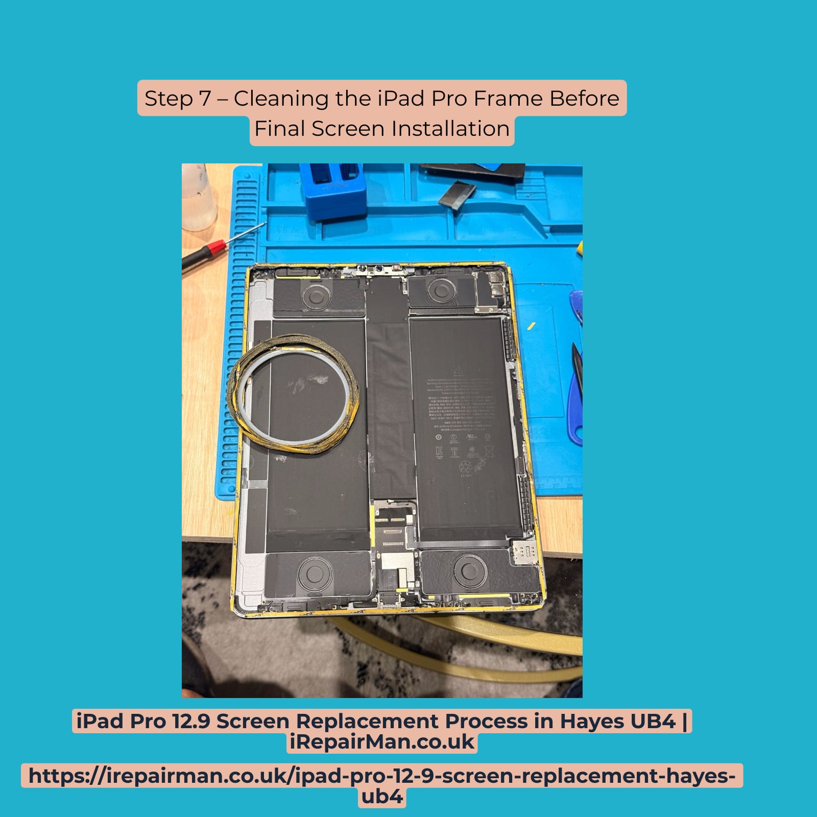 Step 7 cleaning iPad frame before final installation