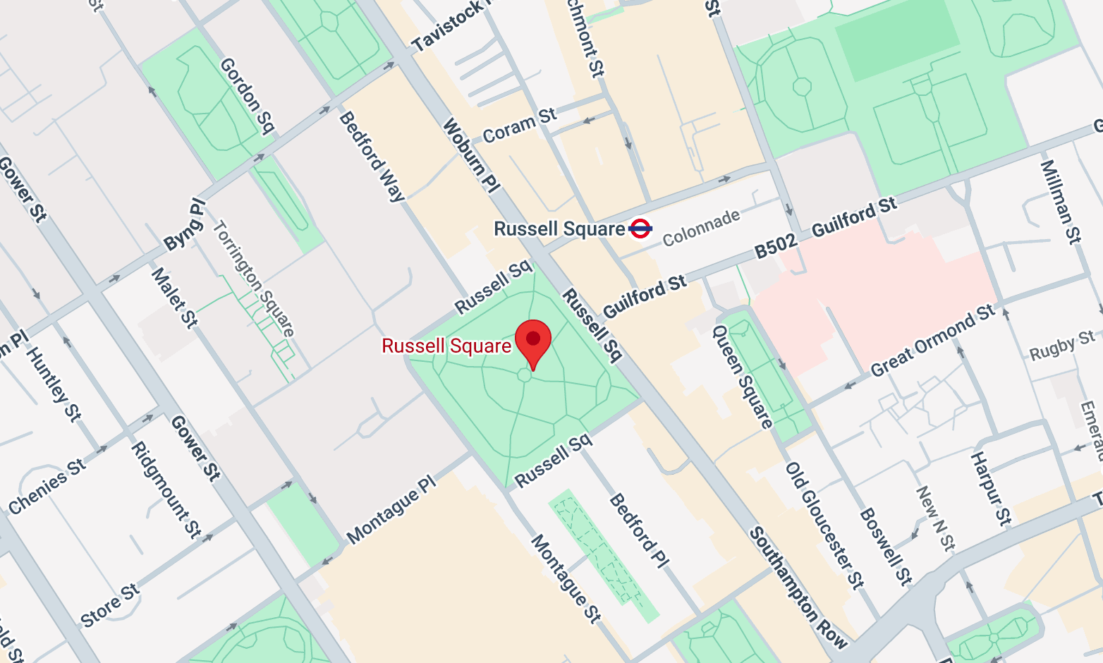 Russell Square WC1B WC1N location map near Russell Square Underground Station London
