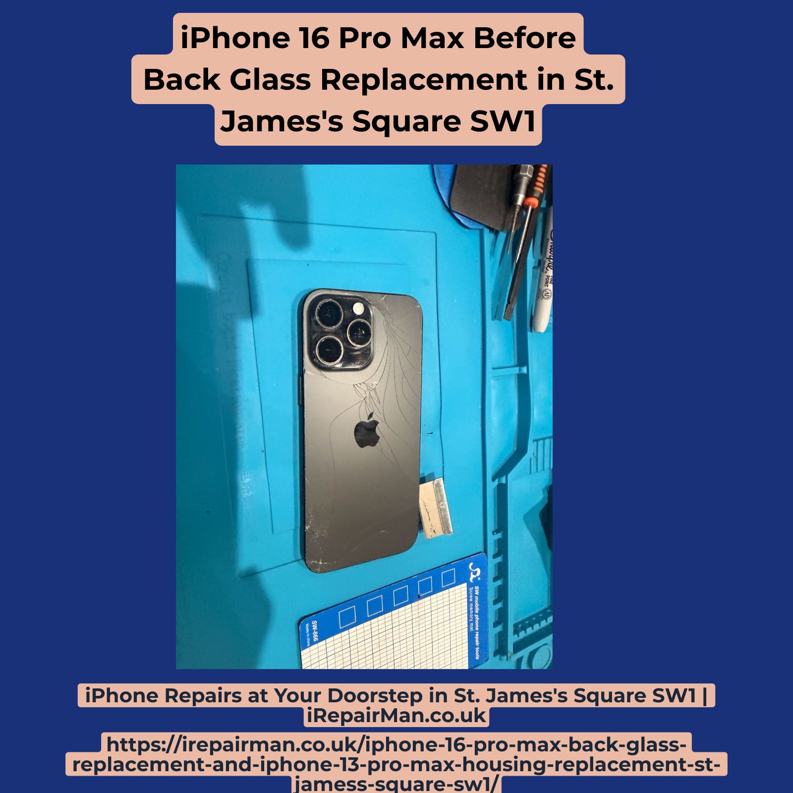 Removing damaged rear glass from iPhone 16 Pro Max