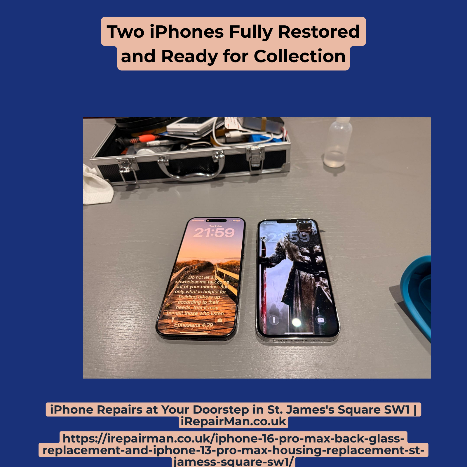 Completed iPhone 16 Pro Max back glass replacement in Westminster SW1