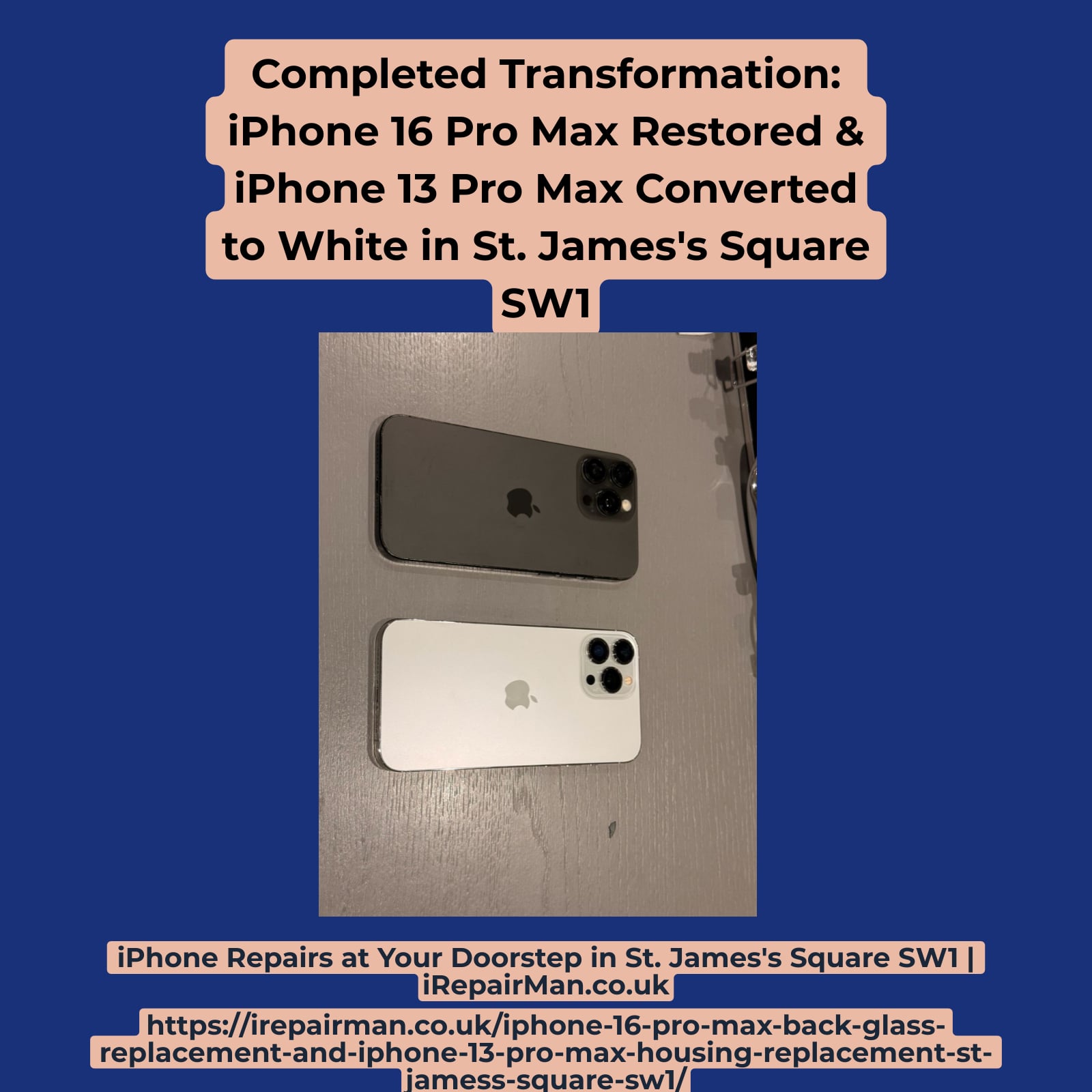 Completed white iPhone 13 Pro Max housing conversion